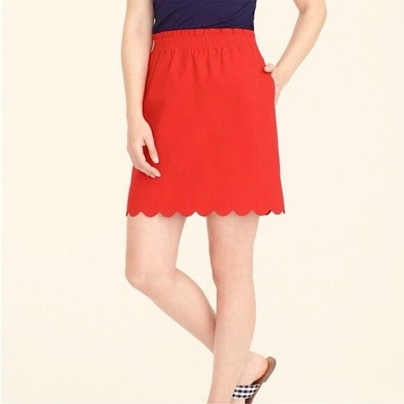 NWOT J. Crew Red Linen Blend Scalloped Sidewalk Skirt Sz. 6 - Picture 1 of 6